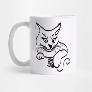 Cat with mouse line art Mug